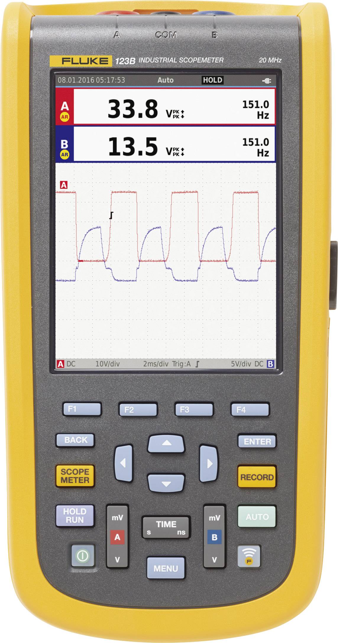 Fluke 123B/EU Handhållet oscilloskop 20 MHz 2 kanaler 4 kSa/s Multimeter-funktion 1 st