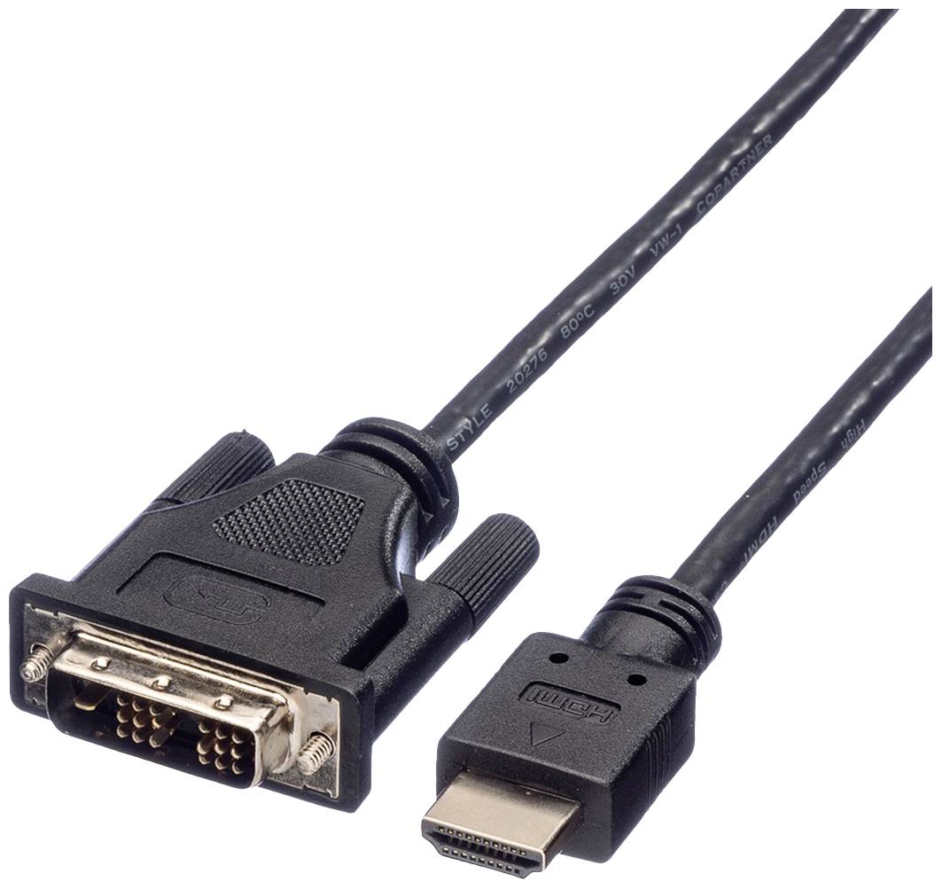 Roline DVI Anslutningskabel DVI-D 18+1-polig Kontakt, HDMI-A-kontakt 1.00 m Svart 11.04.5519 Skärmad DVI-kabel