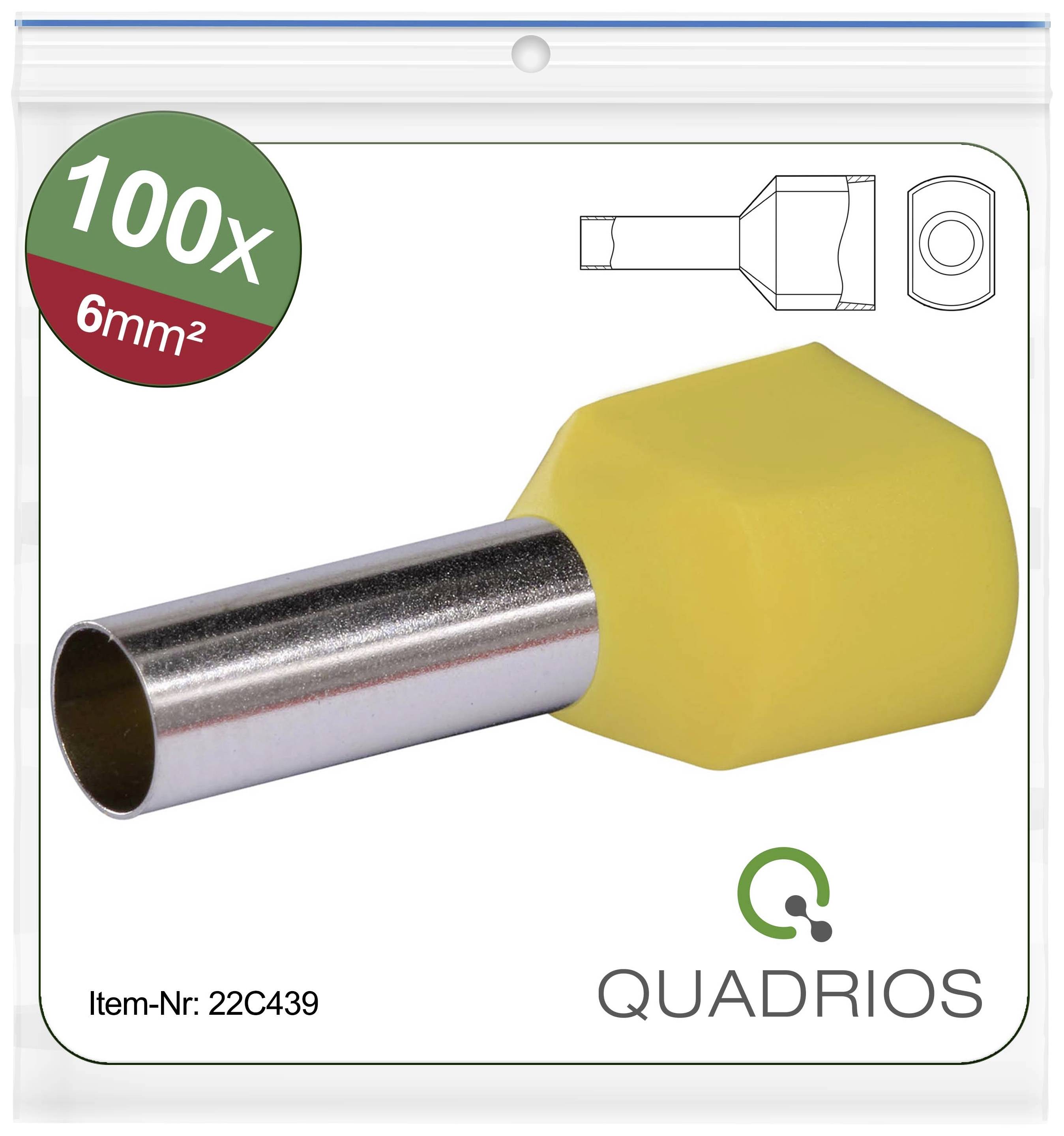Quadrios 22C439 Dubbla ändhylsor 6 mm² Delisolerad Gul 1 set