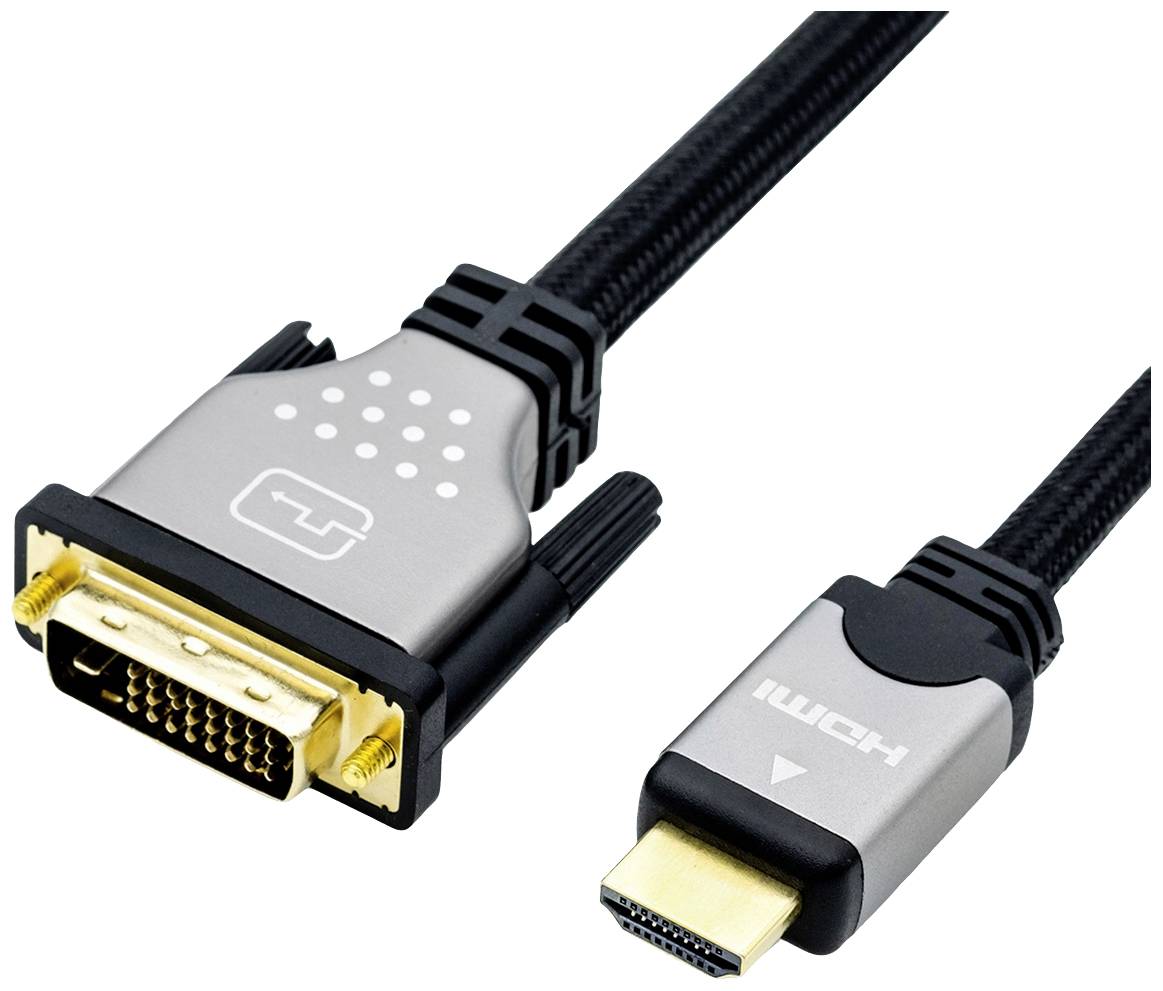 Roline DVI Anslutningskabel DVI-D 18+1-polig Kontakt, HDMI-A-kontakt 1.50 m Flerfärgad 11.04.5876 Skärmad DVI-kabel