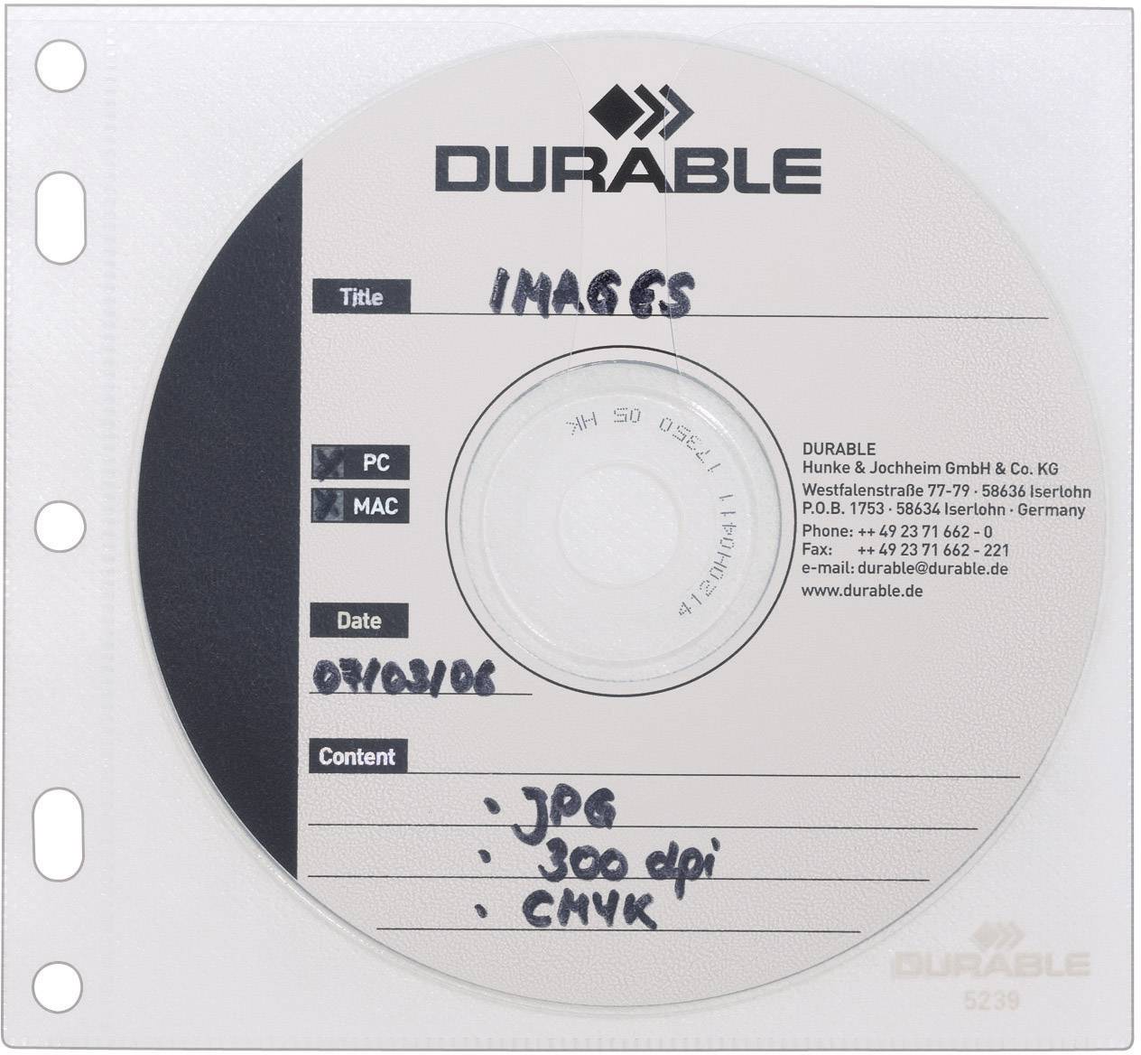 Durable CD/DVD-mapphölje 523919 2 CDs/DVDs/Blu-rays Transparent, Vit Polypropylen 10 st