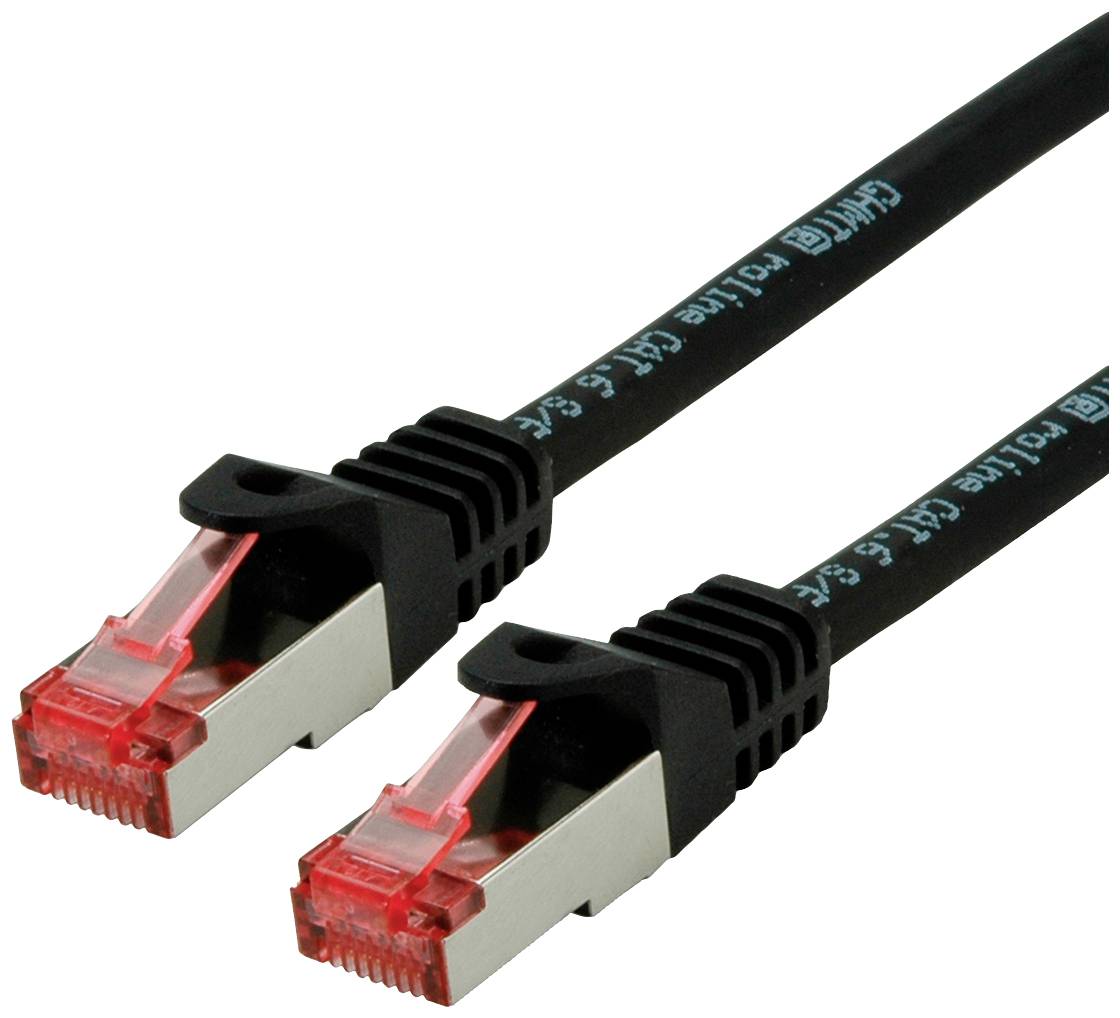 Roline 21.15.2654 RJ45 Nätverkkabel, Patchkabel CAT 6 S/FTP 1.50 m Svart dubbelt skärmad, Halogenfri, Flamskyddsmedel 1