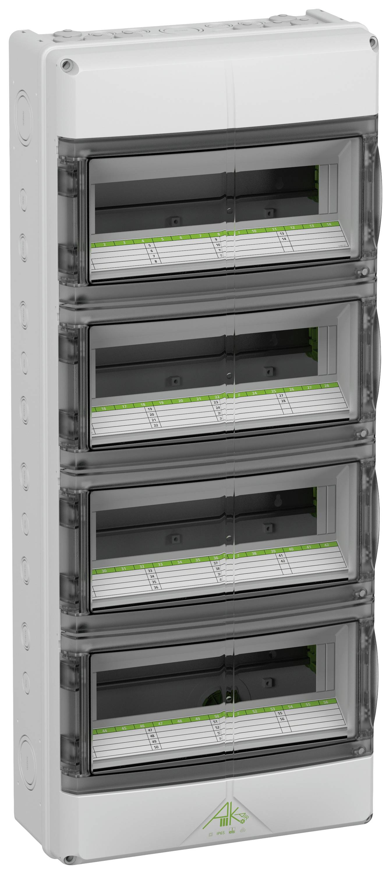 Spelsberg 73345601 AK 56 Normkapsling Utanpåliggande Moduler totalt = 56 Antal serier = 4 Innehåll 1 st