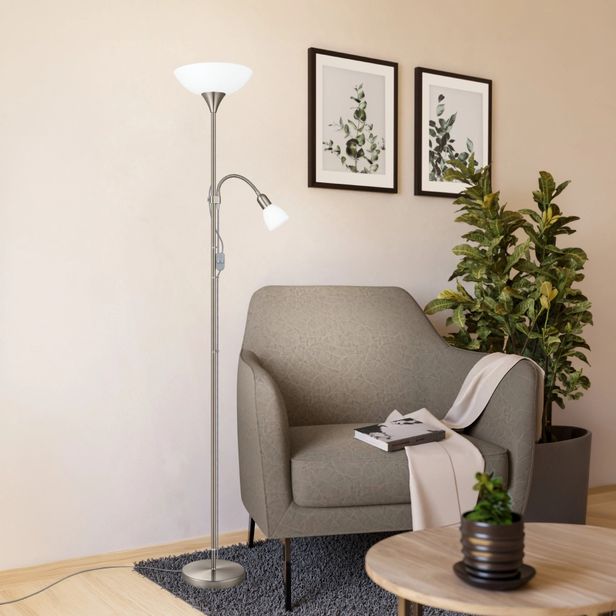 EGLO – Golvlampa 1xE27/60W + 1xE14/25W matt krom