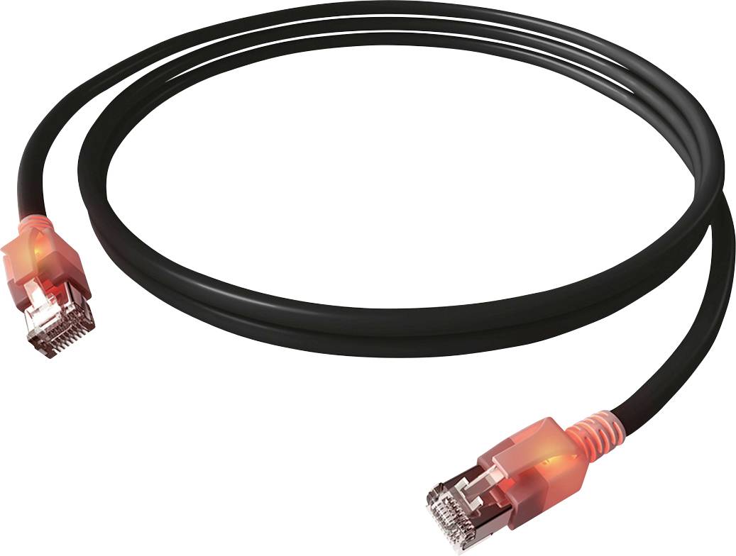 Easylan CS1OSADAD0030 RJ45 Nätverkkabel, Patchkabel CAT 6A S/FTP 3.00 m Svart dubbelt skärmad, Halogenfri, Flamskyddsmed