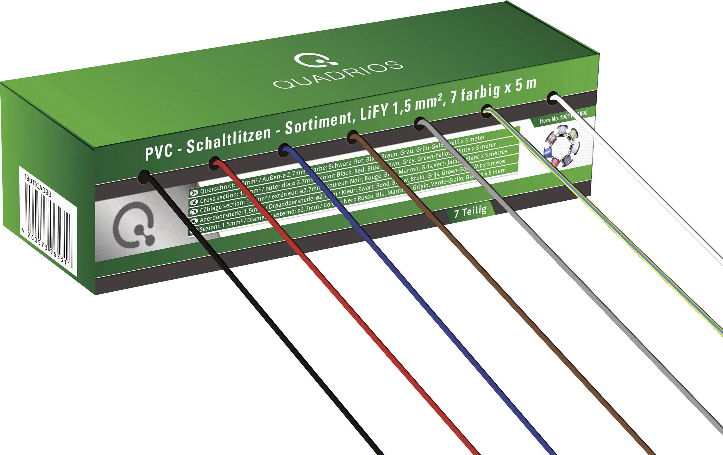Quadrios 19011CA090 Flätad kabel LiFY 1 x 1.50 mm² Blå, Brun, Grå, Röd, Svart, Vit, Gulgrön 35 m