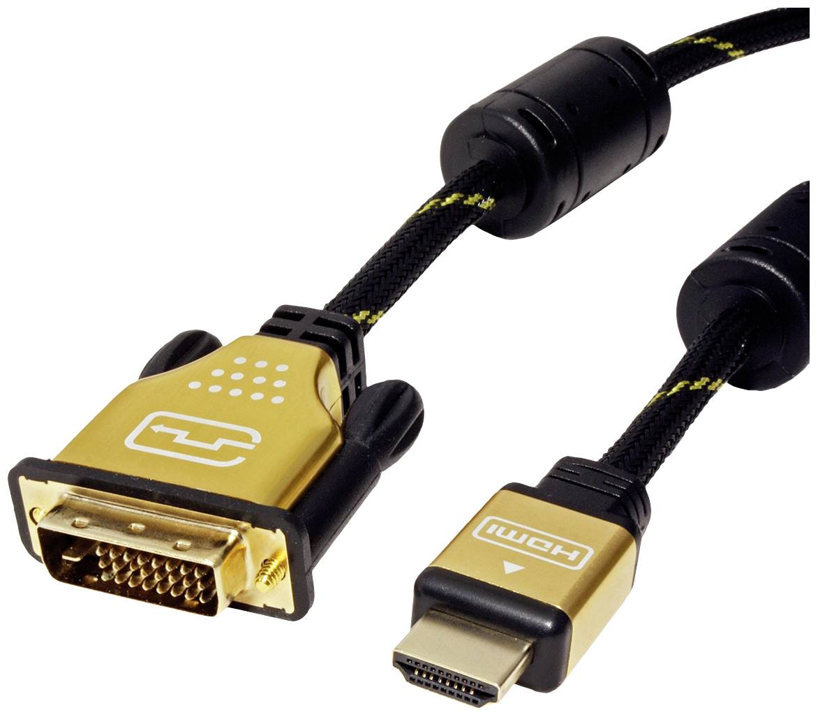 Roline DVI Anslutningskabel DVI-D 24+1-polig Kontakt, HDMI-A-kontakt 7.50 m Flerfärgad 11.04.5894 Skärmad DVI-kabel