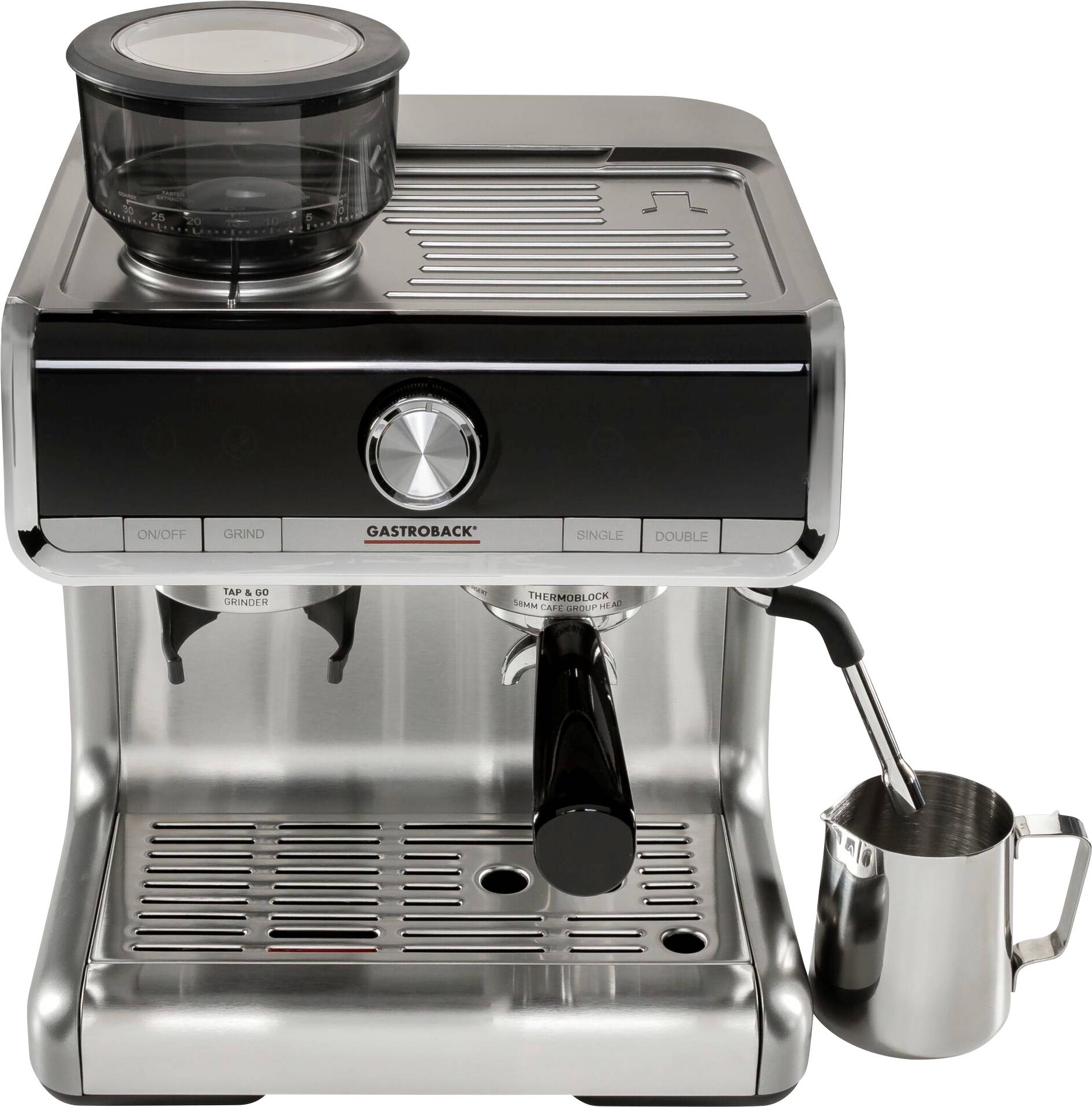 Gastroback Design Espresso Barista Espressomaskin med filterhållare Silver, Svart 1550 W med varmvattenutsläpp, med kvar