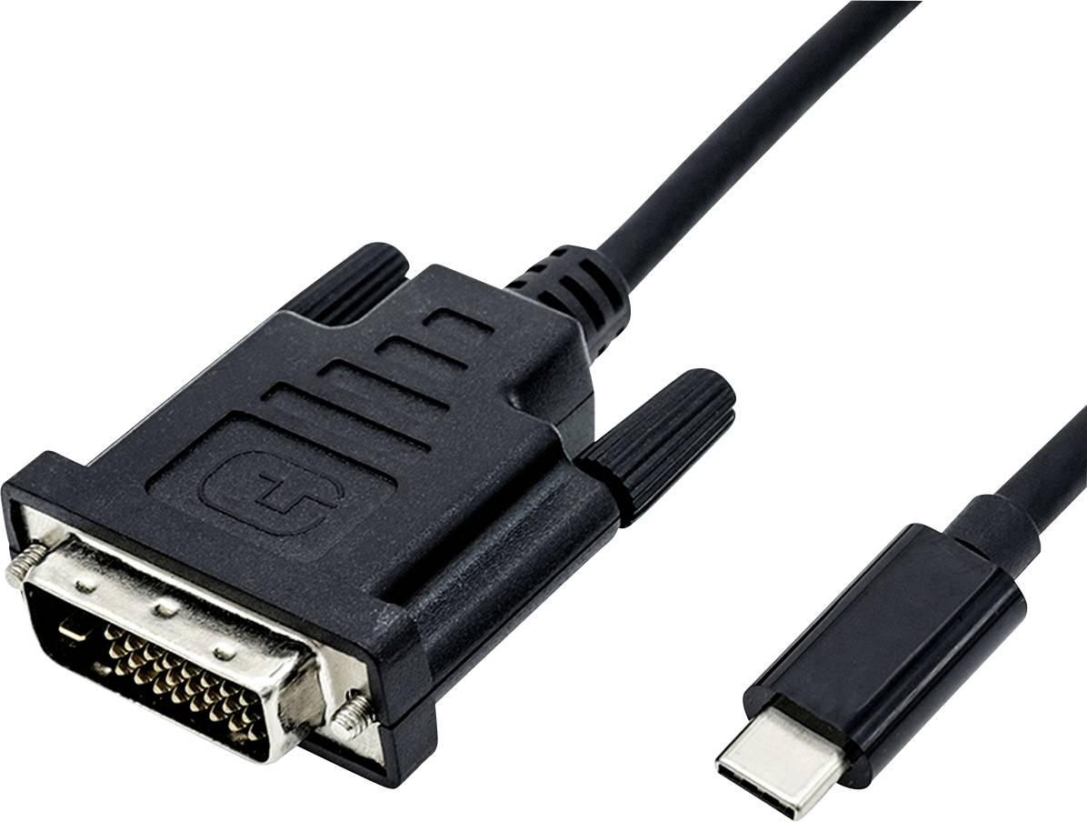 Roline USB-C® / DVI Adapterkabel USB-C®-kontakt, DVI-D 24+1-polig Kontakt 2.00 m Svart 11.04.5831 USB-C®-skärmkabel