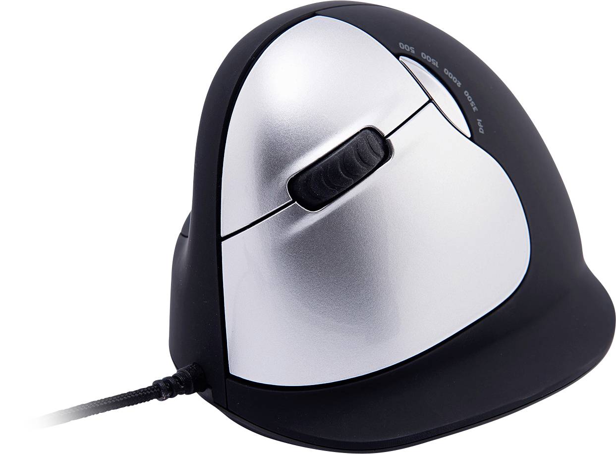 R-GO Tools HE (RGOHELELA) Ergonomisk mus USB Storlek: L Optisk Svart/Silver 5 Knappar 500 dpi, 1500 dpi, 2000 dpi, 3500