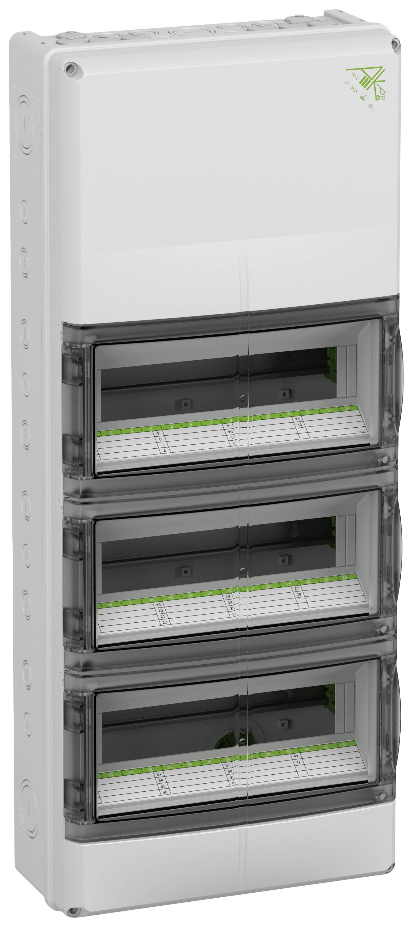 Spelsberg 73364211 AK 42 Plus NT Normkapsling Moduler totalt = 42 Antal serier = 3 Innehåll 1 st