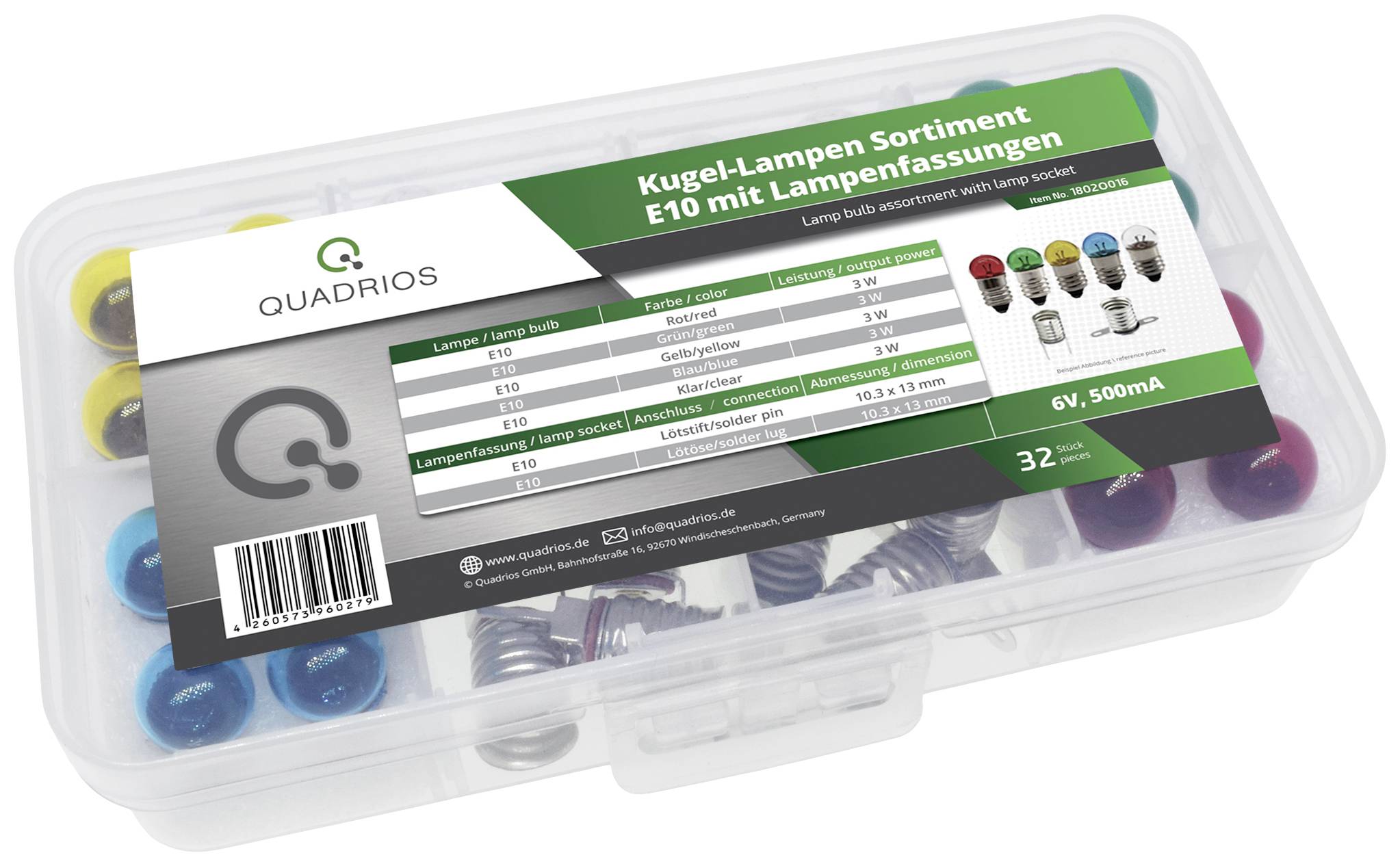Quadrios 1802O016 Skallampa 6.0 V 3 W Sockel E10 32 delar