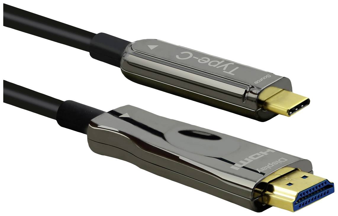 Roline USB-C® / HDMI / Fiberoptik Adapterkabel USB-C®-kontakt, HDMI-A-kontakt 30.00 m Svart 14.01.3474 4K UHD, Skärmad H