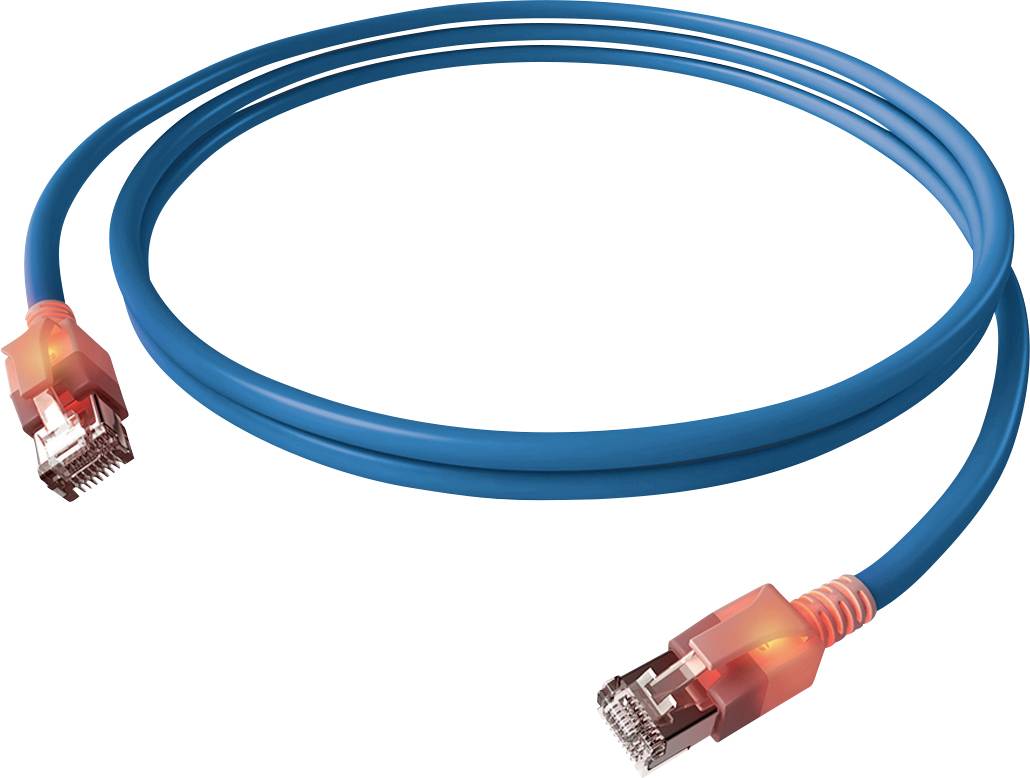 Easylan CS1OBADAD0075 RJ45 Nätverkkabel, Patchkabel CAT 6A S/FTP 7.50 m Blå dubbelt skärmad, Halogenfri, Flamskyddsmedel