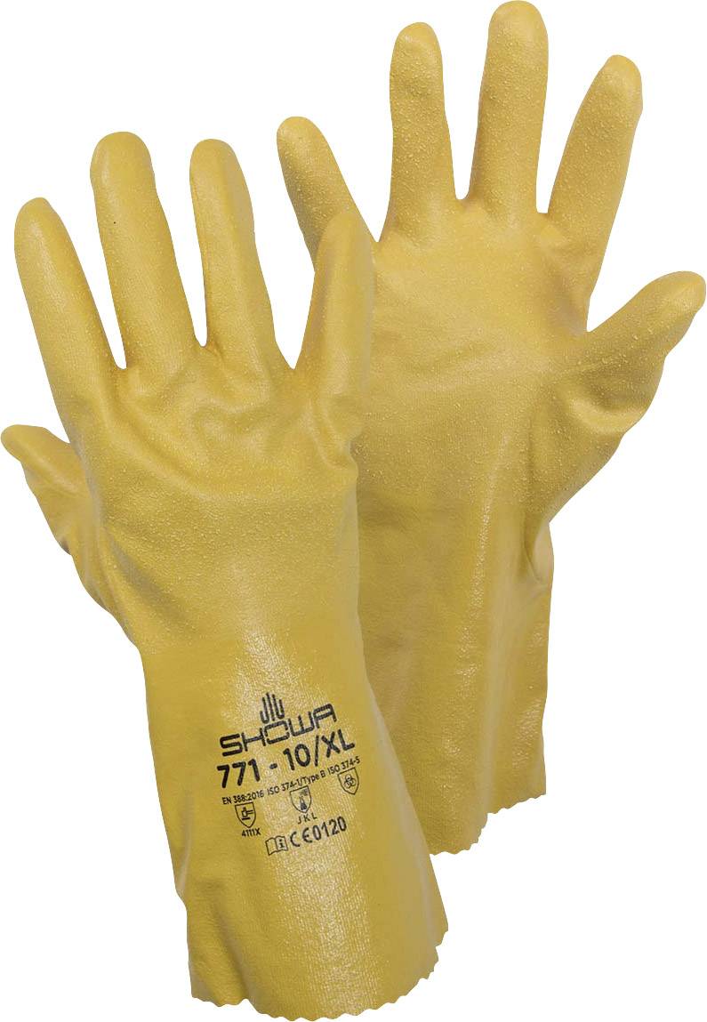 Showa 4707 771 Gr. L Bomullstrikå, Polyester, Nitril Kemikaliehandskar Storlek (handskar): 9, L EN 388:2016, EN 374-1:20