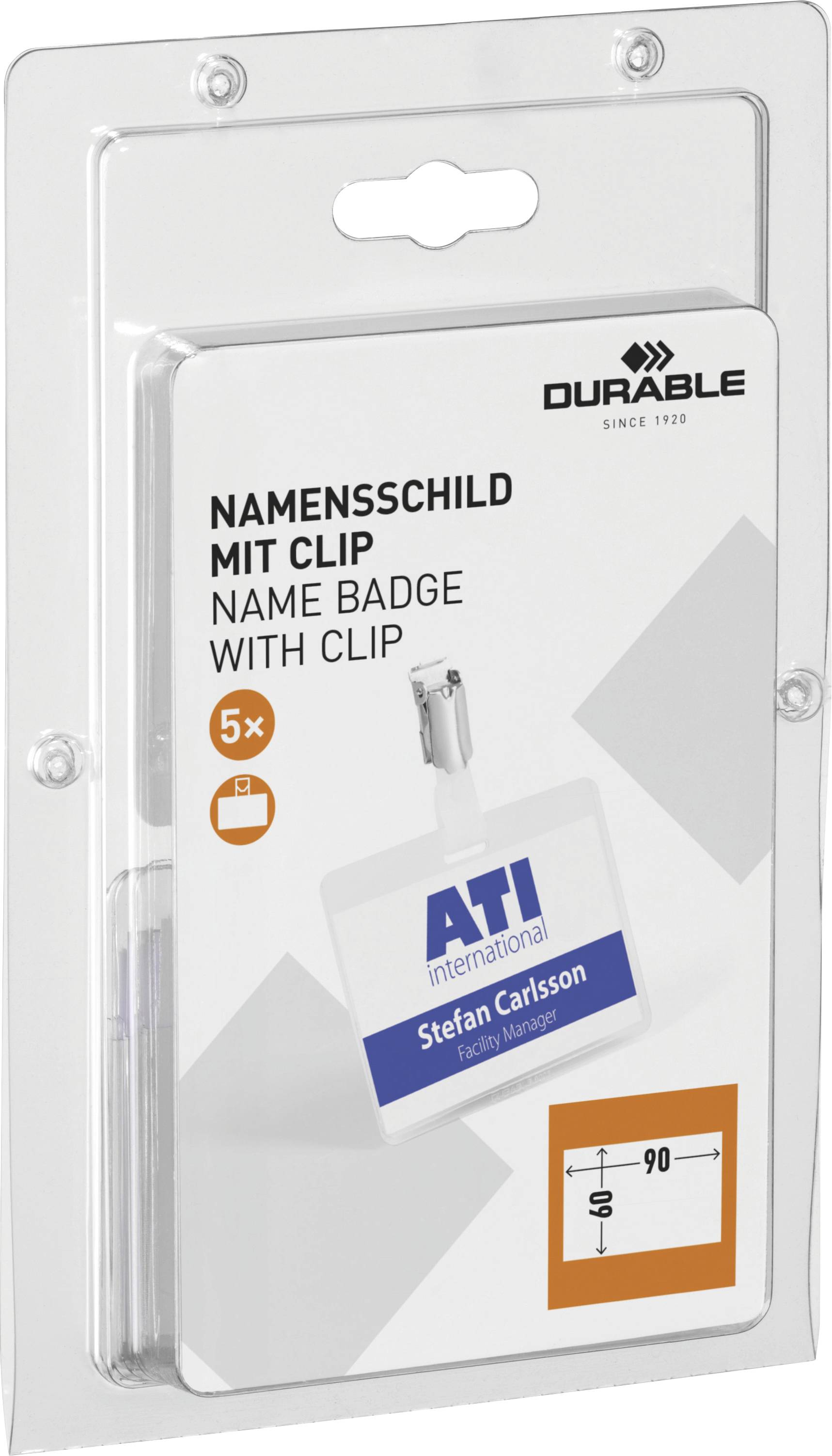 Durable 861219 Namnskylt (B x H) 90 mm x 60 mm Clip 5 st