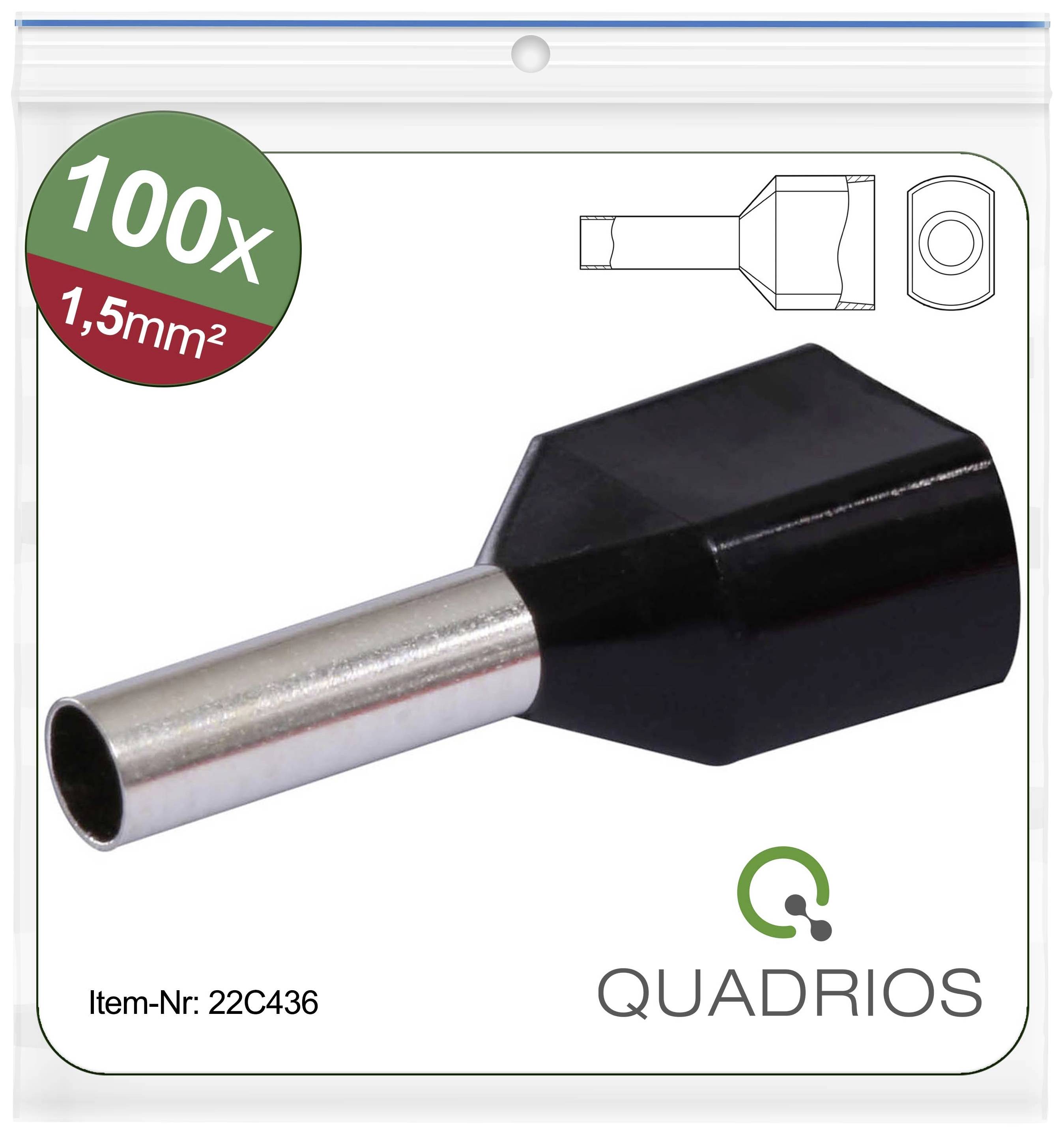 Quadrios 22C436 Dubbla ändhylsor 1.5 mm² Delisolerad Svart 1 set