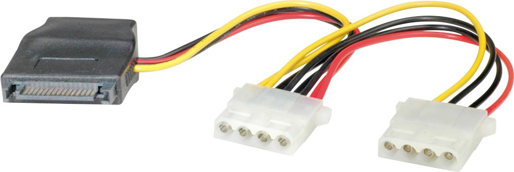 Roline PC Anslutningskabel [2x Molex 4-pol hona – 1x SATA-strömkontakt hane 15-pol] 0.20 m Flerfärgad
