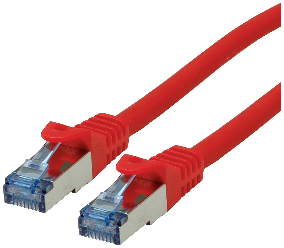 Roline 21.15.2810 RJ45 Nätverkkabel, Patchkabel CAT 6A S/FTP 0.50 m Röd (klar) dubbelt skärmad, Halogenfri, Flamskyddsme