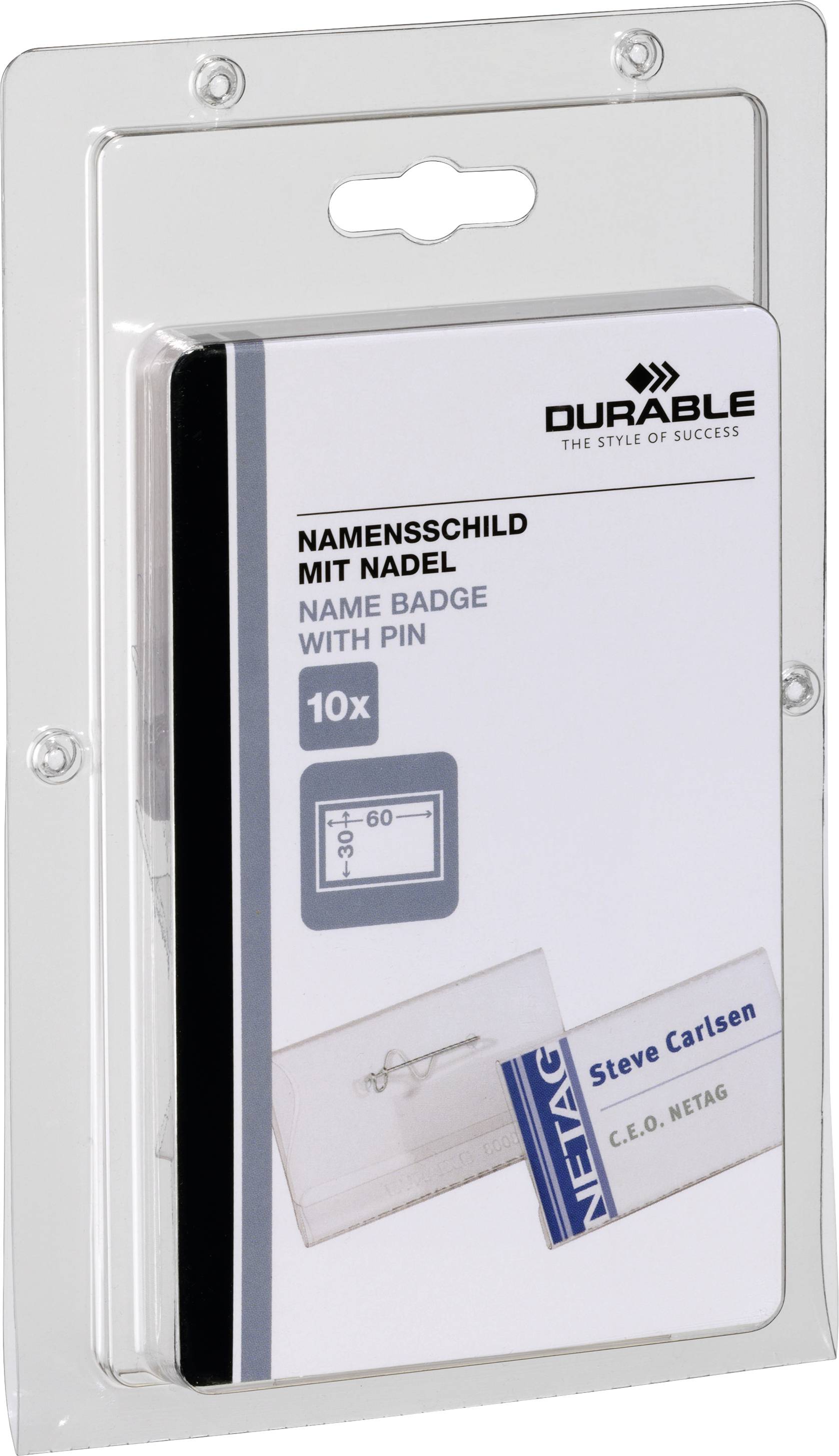 Durable 860619 Namnskylt (B x H) 60 mm x 30 mm Säkerhetsstift 10 st