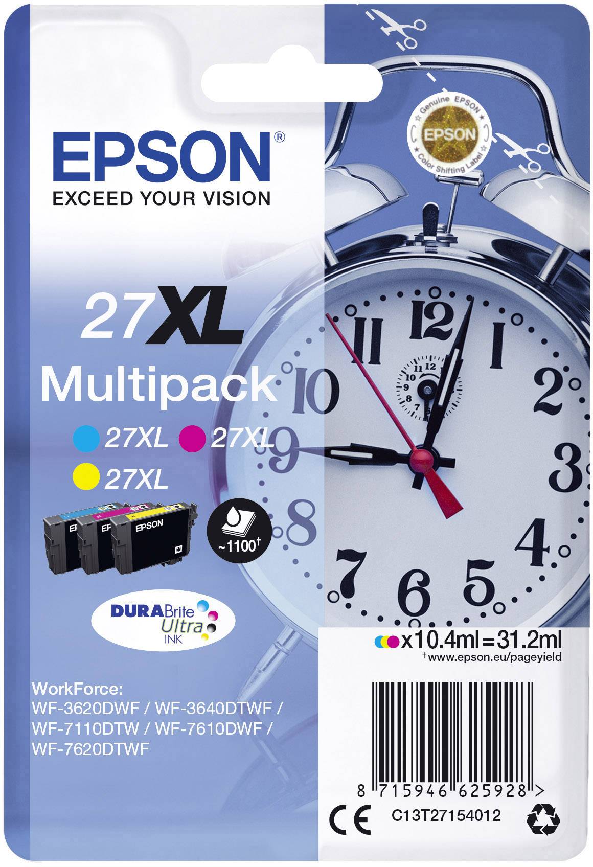 Epson Bläck T2715, 27XL Original Kombi-pack Cyan, Gul, Magenta C13T27154012