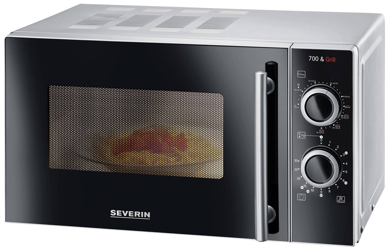Severin MW 7771 Mikrovågsugn Svart/Silver 700 W Grillfunktion, Timerfunktion