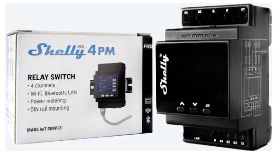 Shelly Shelly Pro 4PM Shelly Styrenhet/Main Panel Bluetooth, Wi-Fi