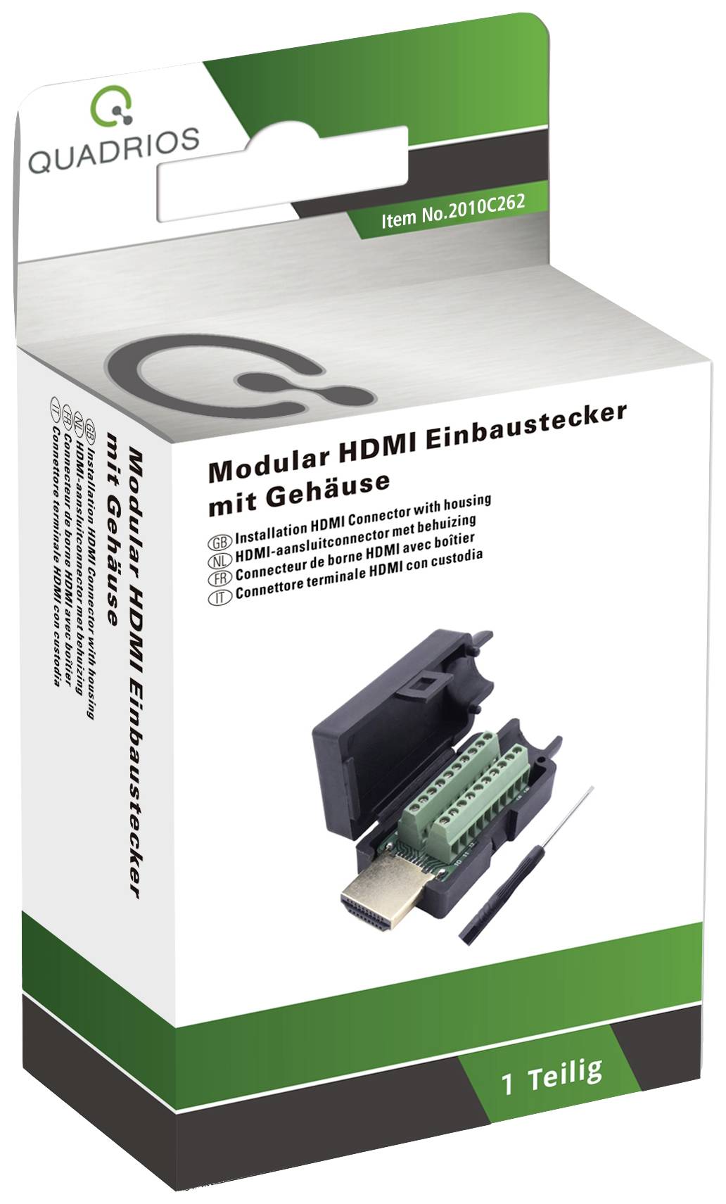Quadrios 2010C262 HDMI-kontakt Kontakt hane rak Antal poler: 20 Svart 1 set