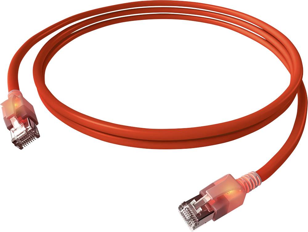 Easylan CS1ORADAD0005 RJ45 Nätverkkabel, Patchkabel CAT 6A S/FTP 0.50 m Röd (klar) dubbelt skärmad, Halogenfri, Flamskyd