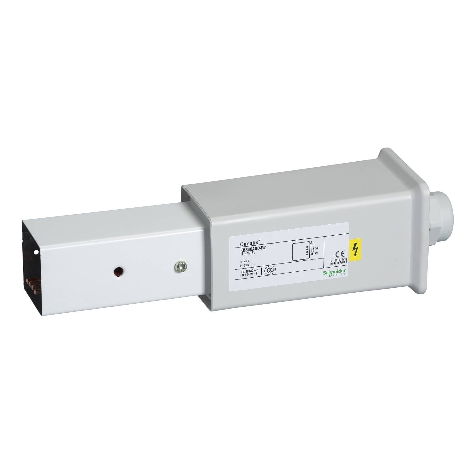 Schneider Electric KBB40ABD4TW KBB ändinmatning 40A, högermontering, 3L+N+PE, fjärrstyrningsledning Ändinmatning 1 st