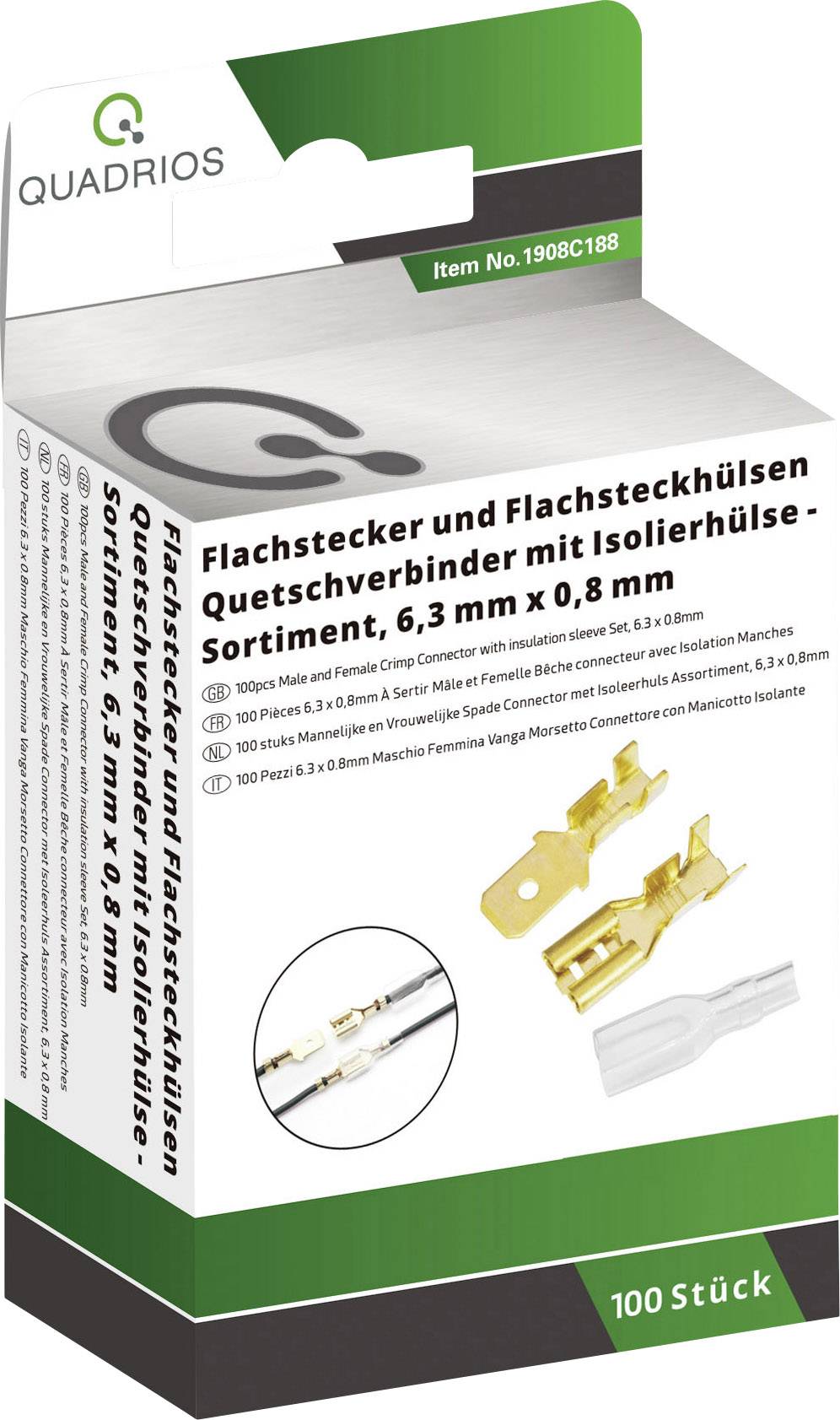 Quadrios 1908C188 Crimpklämma sortiment 1.50 mm² – 2.50 mm² Mässing, Transparent 100 delar